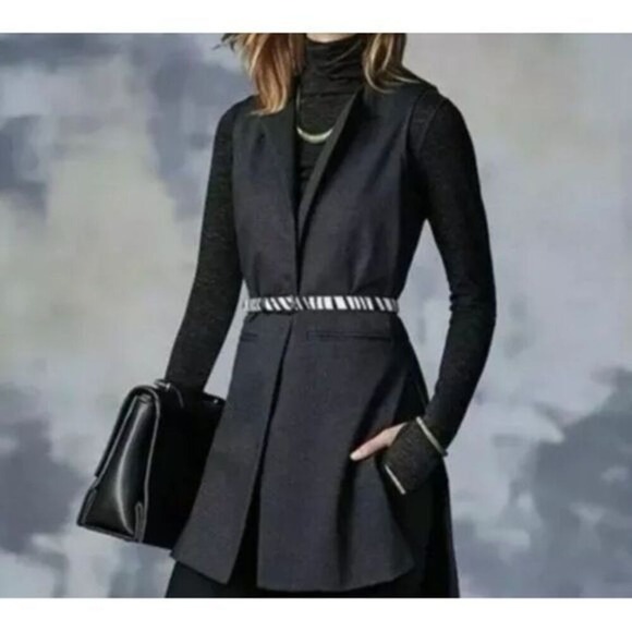 Cabi Women M Drafting Open Front Charcoal Gray Vest Office Siren Goth Preppy Y2K - Picture 1 of 8